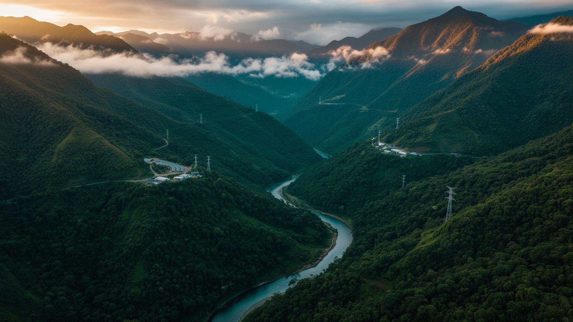 Paisaje andino con infraestructura sostenible